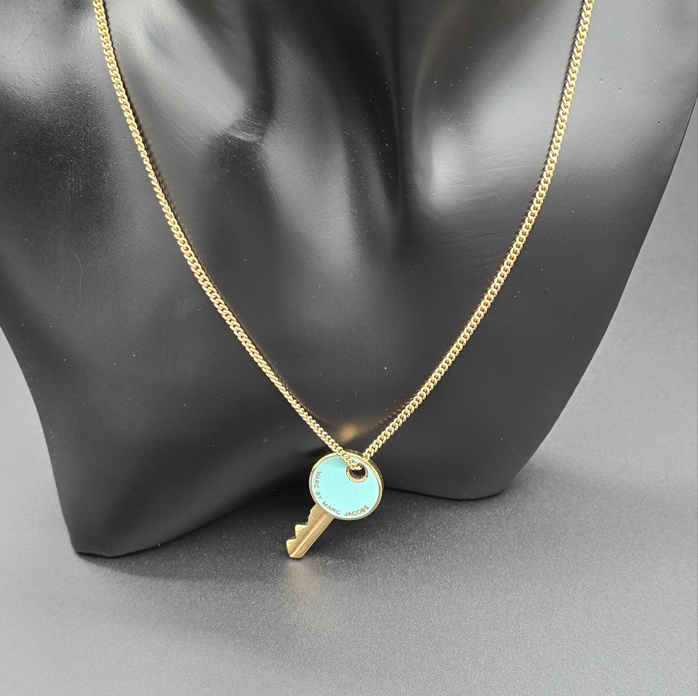 Gold and Blue Key Pendant Necklace